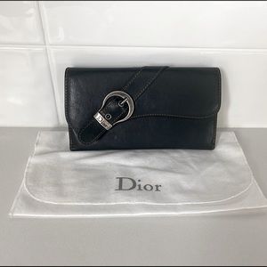 Christian Dior Gaucho Long Wallet Black Leather